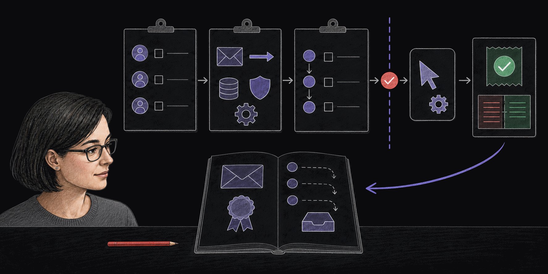 A human reviews requirements, webhook design, and implementation tasks before an abstract coding-agent process runs and returns source-diff and test evidence.