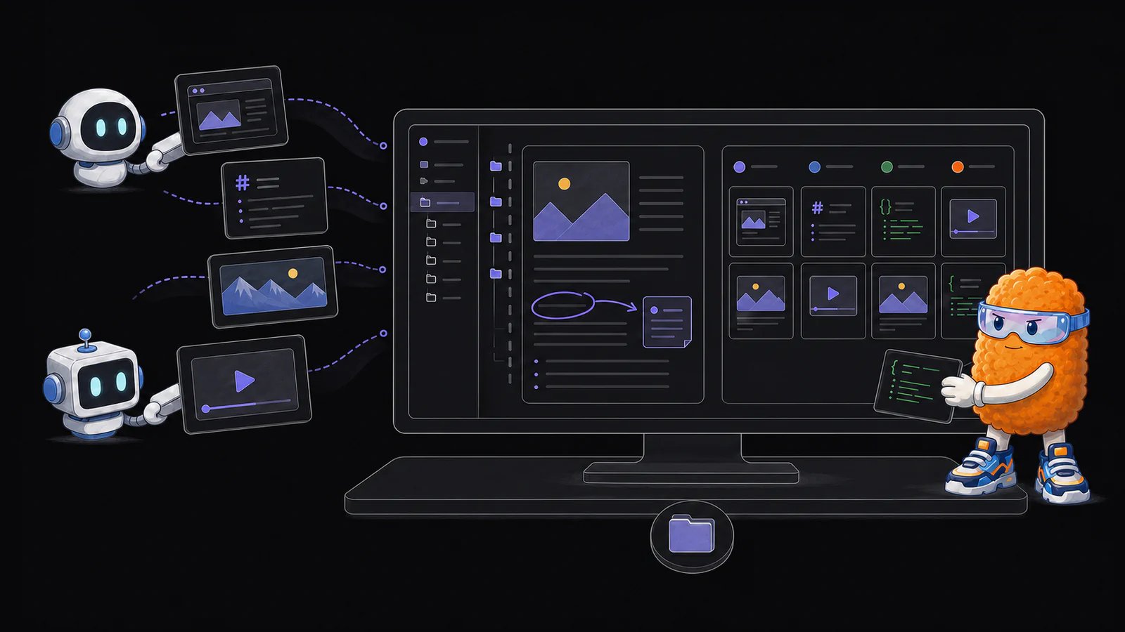AI agents bring HTML, Markdown, images, video, and reports into one local Artifact Server workspace organized by project and Kanban work.