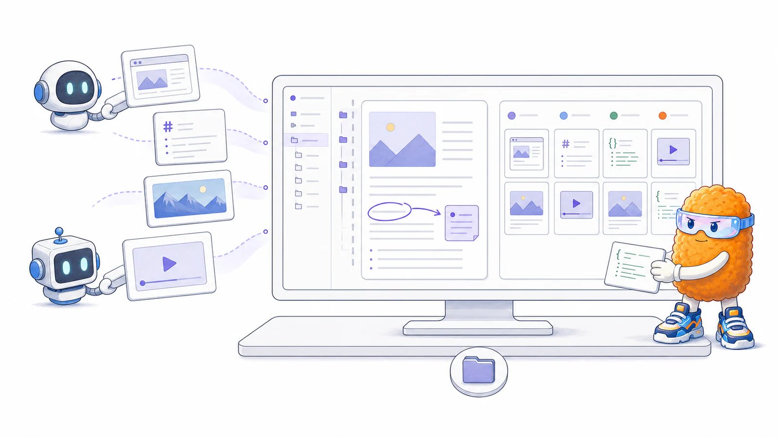 AI agents bring HTML, Markdown, images, video, and reports into one local Artifact Server workspace organized by project and Kanban work.