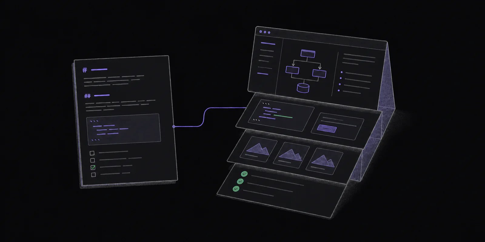 A linear Markdown manuscript and an unfolding HTML artifact show when an AI coding agent should choose editable prose or a spatial interactive review surface.