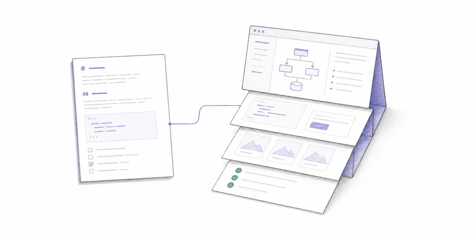 A linear Markdown manuscript and an unfolding HTML artifact show when an AI coding agent should choose editable prose or a spatial interactive review surface.