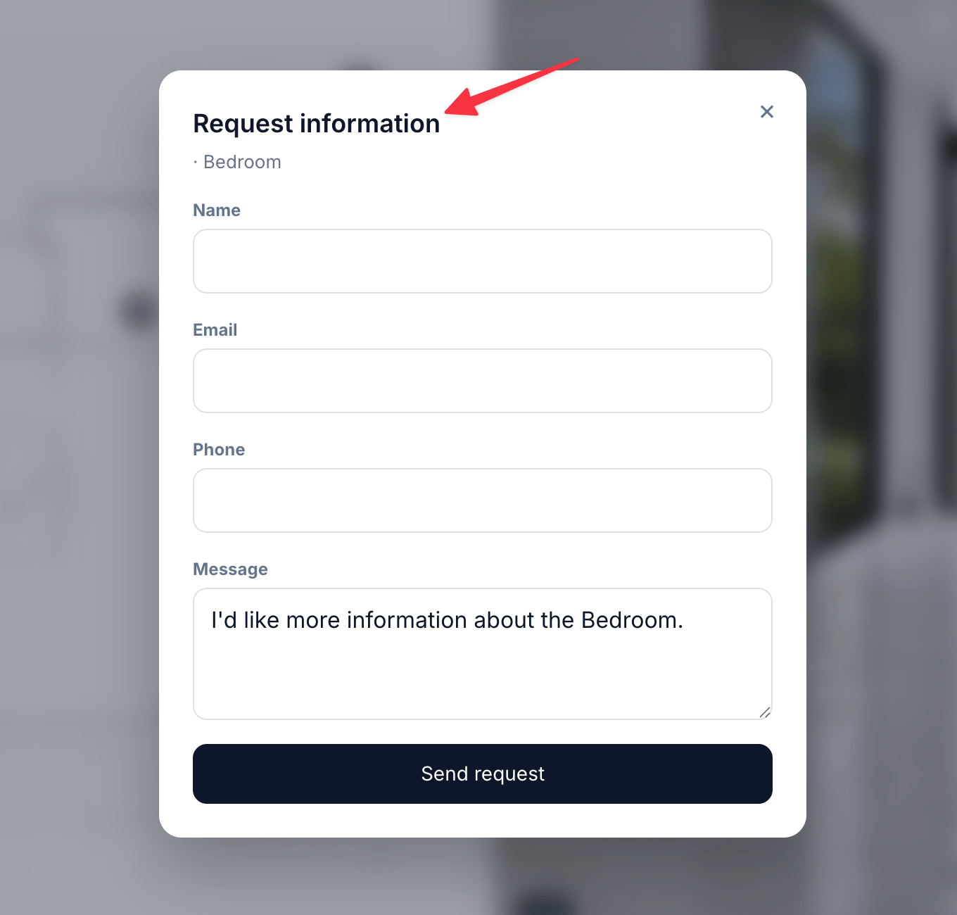Request Information dialog open over a room view