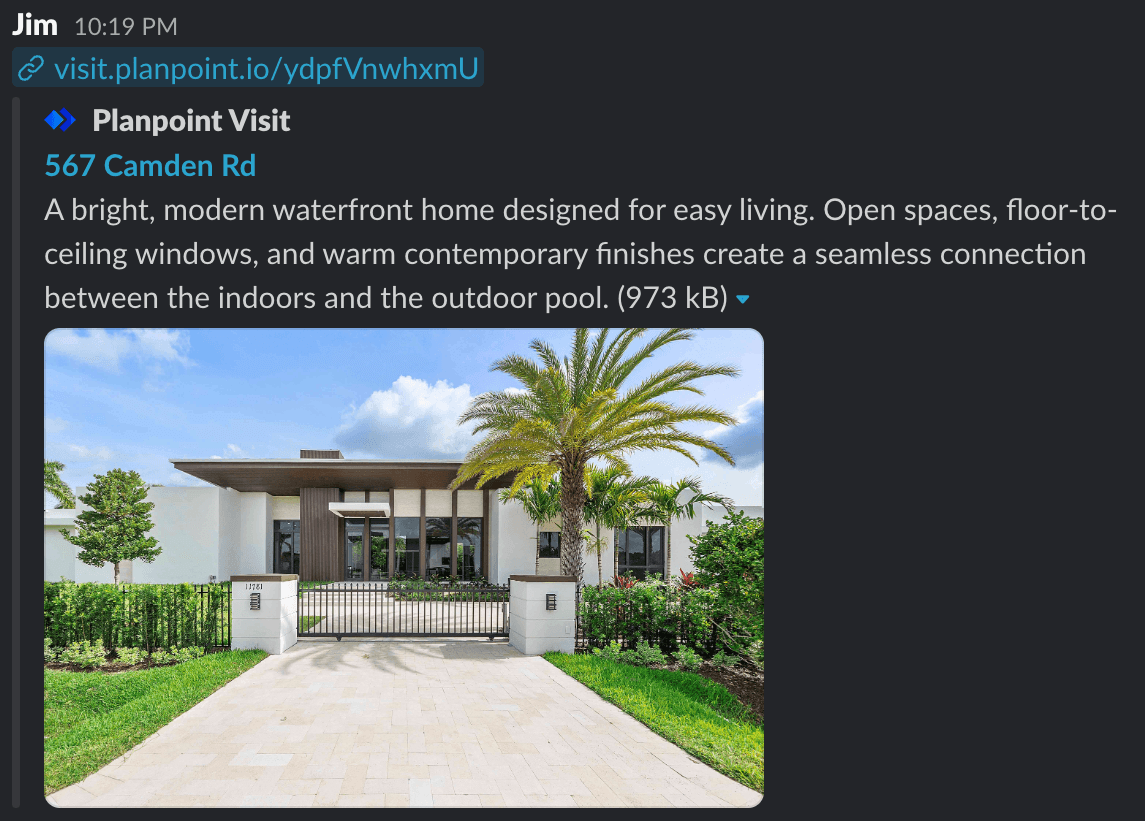 Rich link preview of a Planpoint Visit in a messaging app