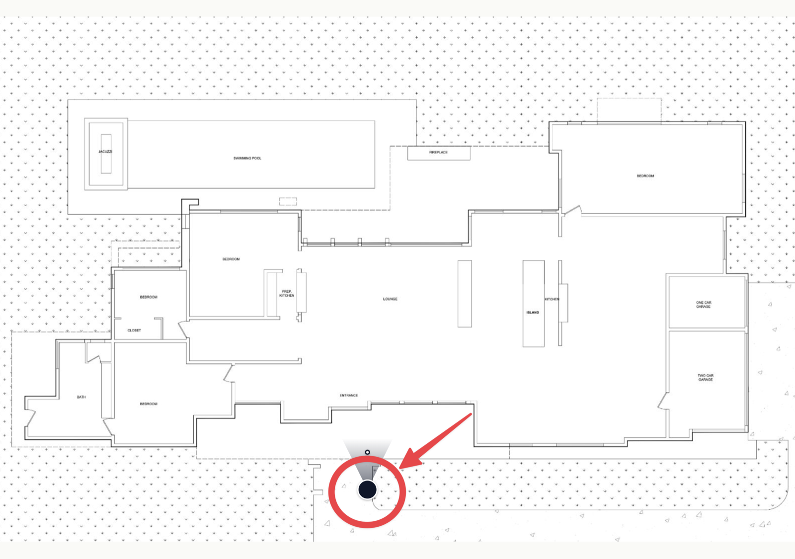 Viewpoint editor showing a marker with a direction cone on a floor plan
