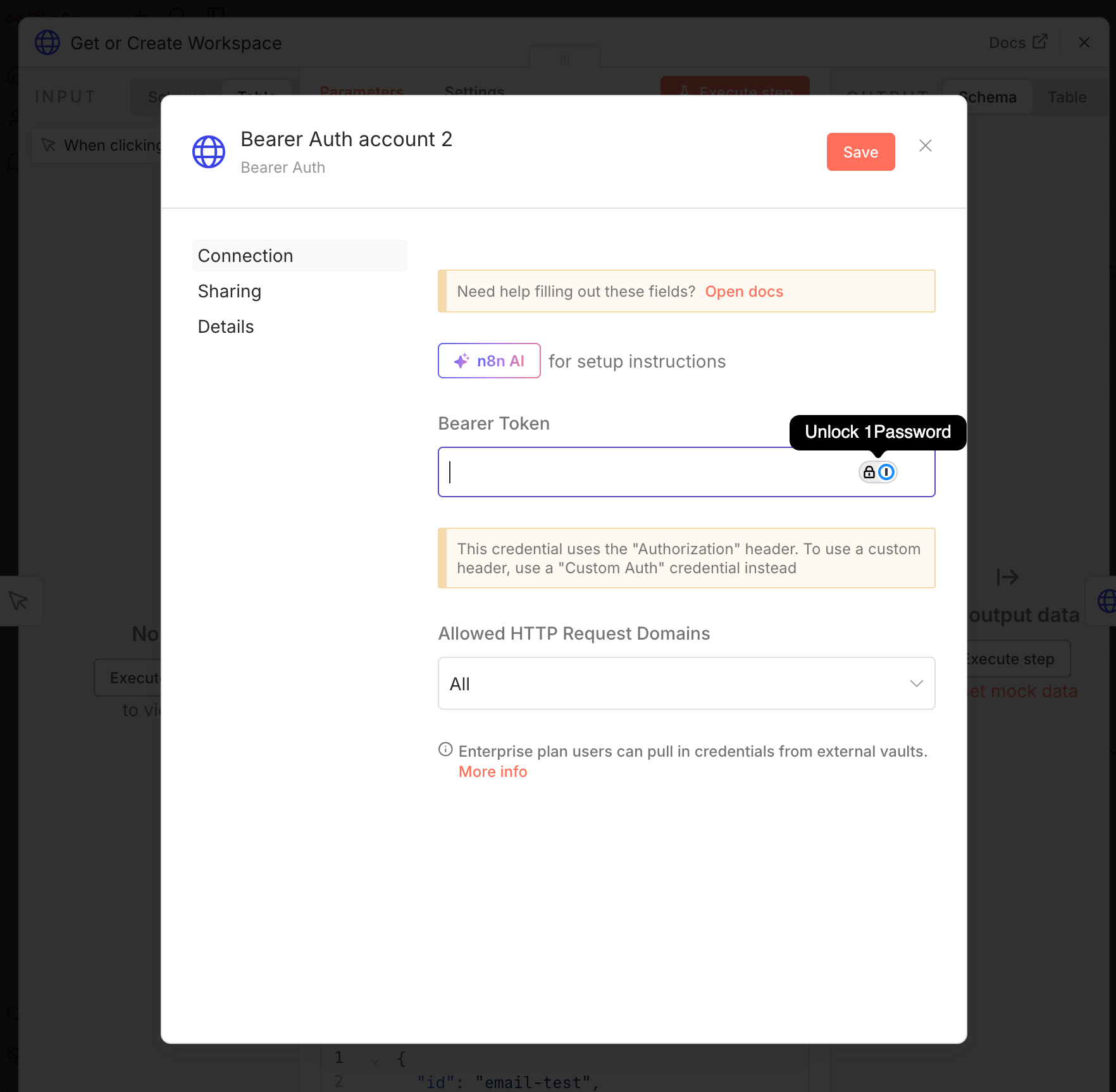 Bearer Auth credential setup in n8n