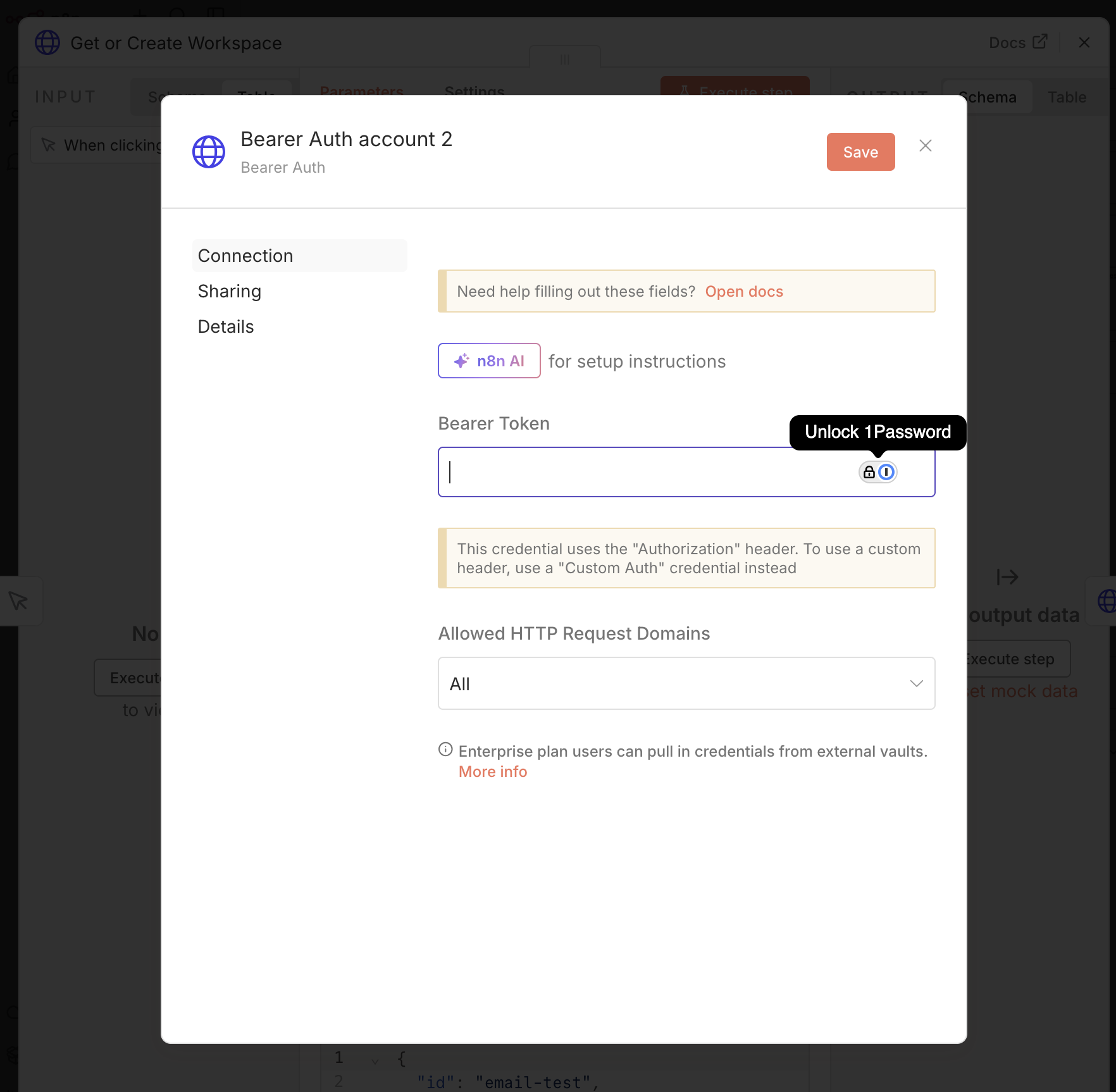 Bearer Auth credential setup in n8n
