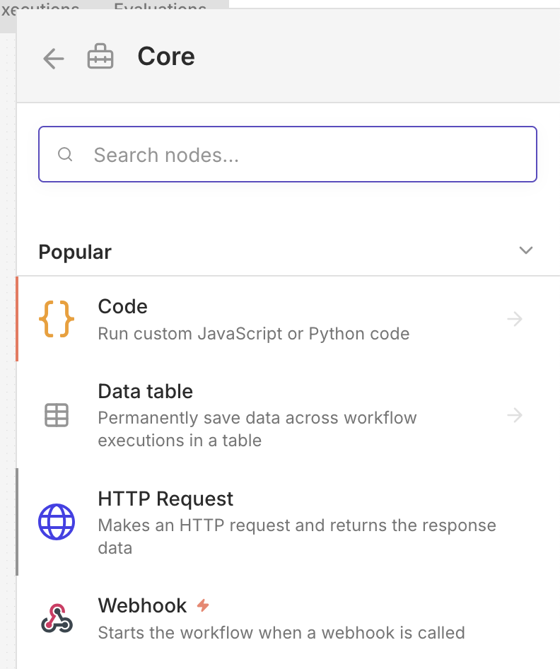 Adding HTTP Request node from Core nodes