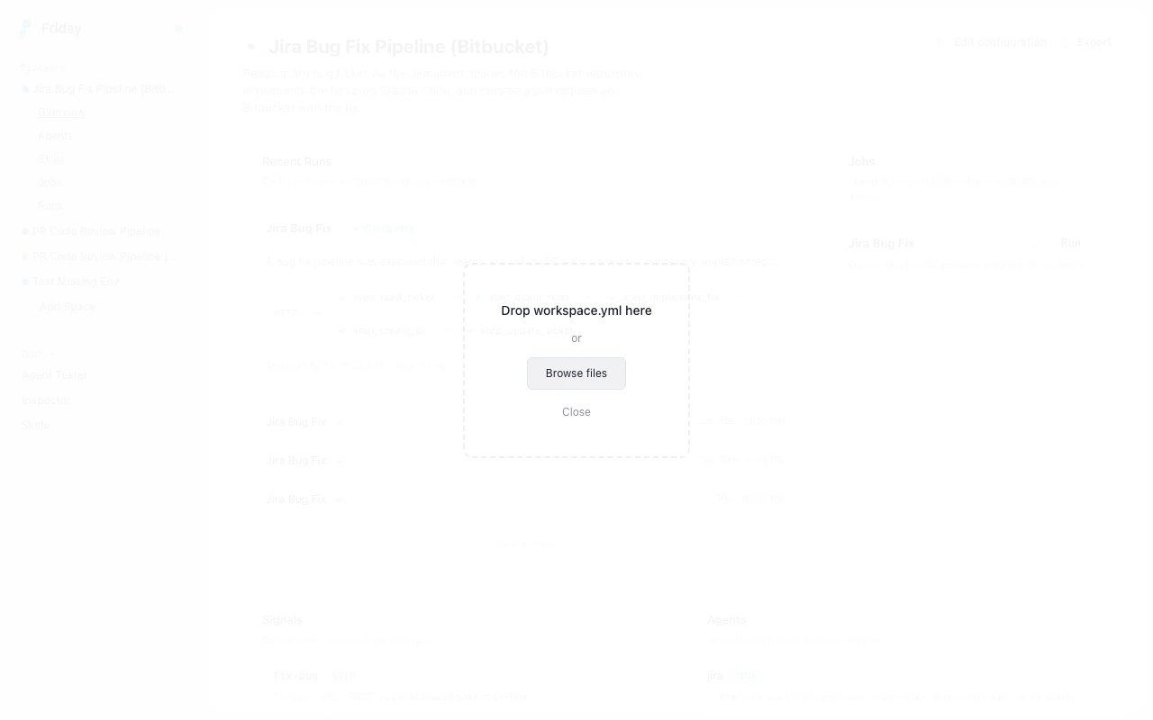 Add space dialog with a drop zone for workspace.yml files