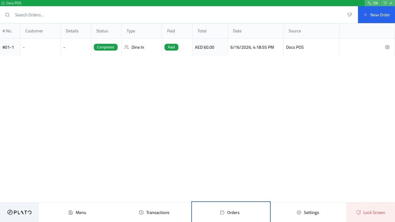 POS orders list