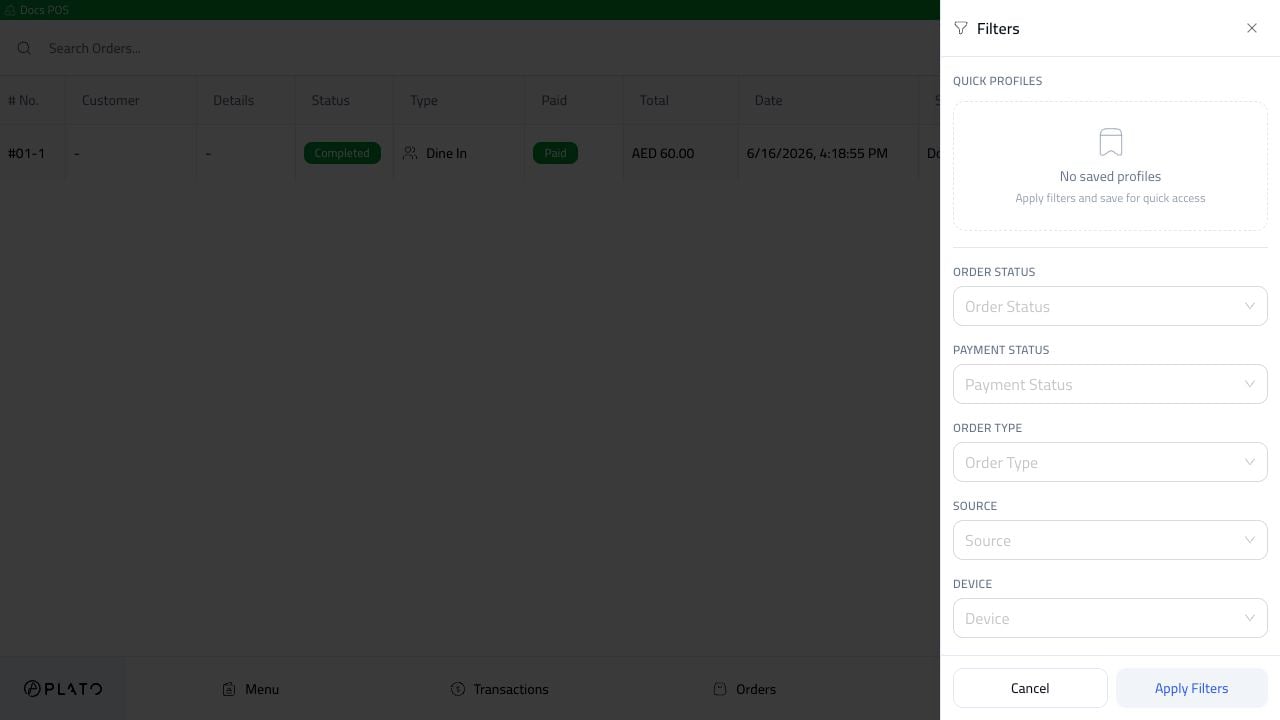 Order filters panel