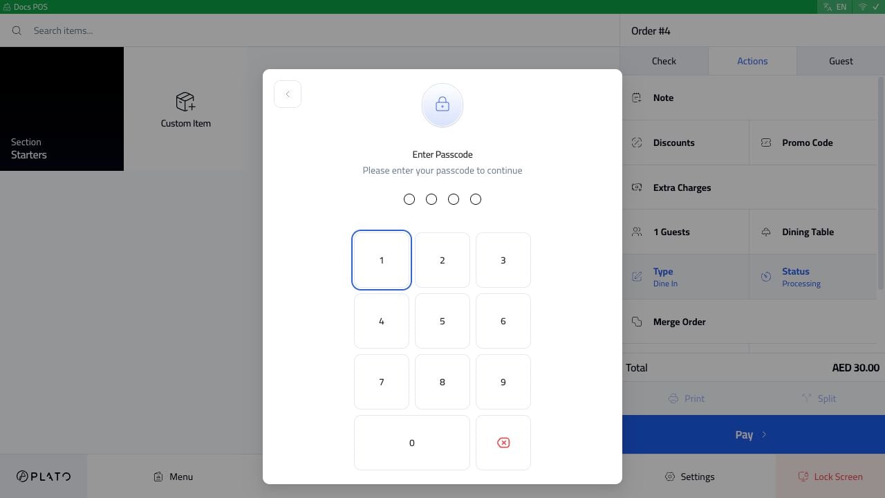 Order status passcode