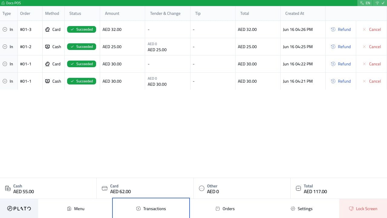 POS transactions list