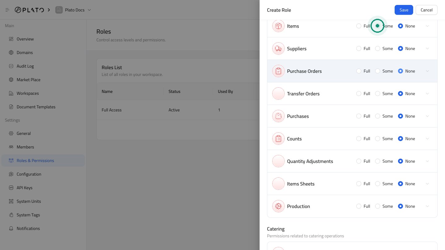 Scrolled role access options