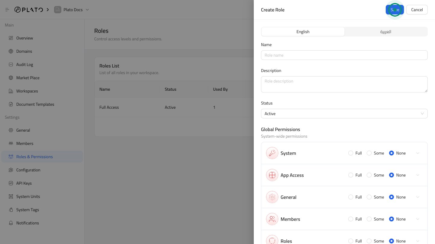 Create role drawer