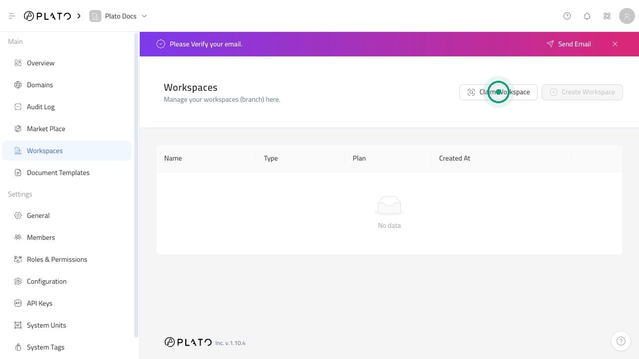 Workspaces page