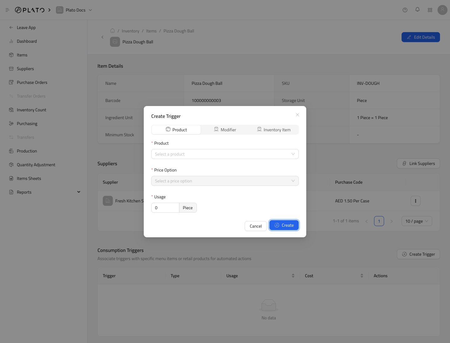 Consumption trigger modal