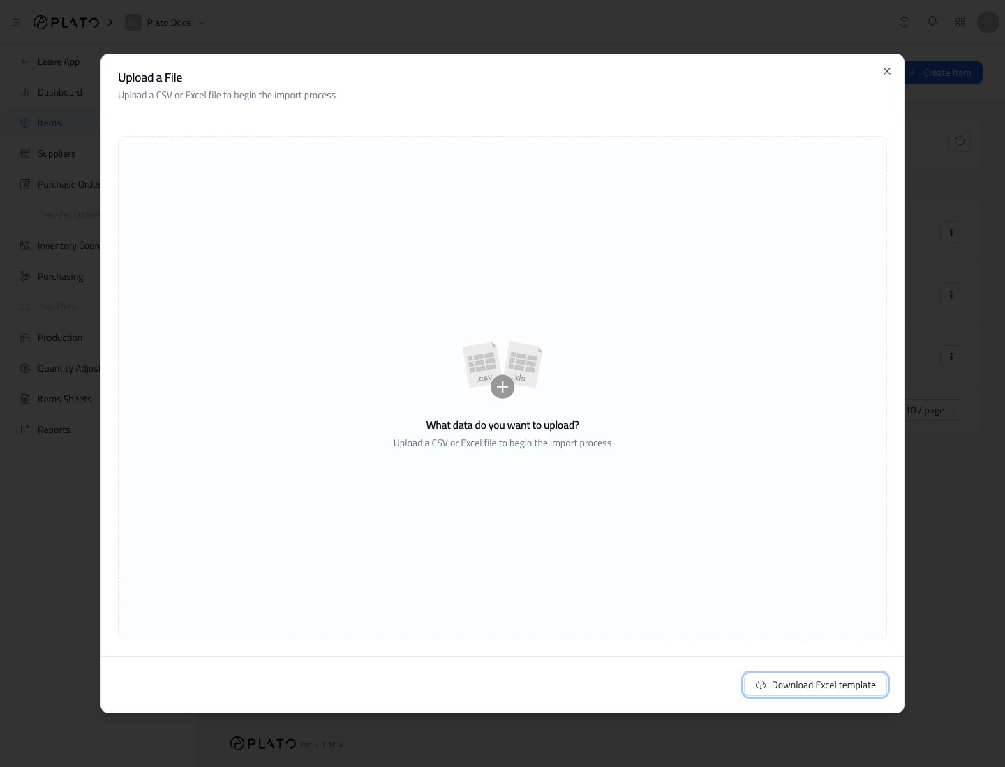 Import items modal