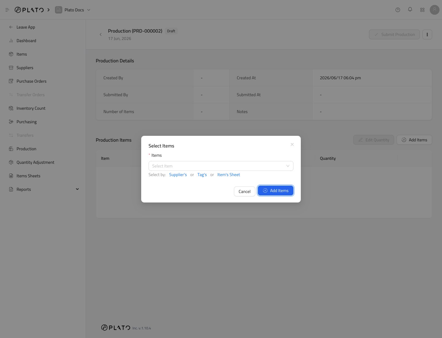 Production item selector