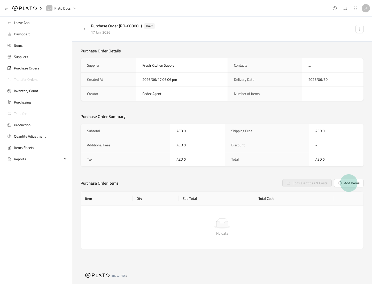 Add purchase order items