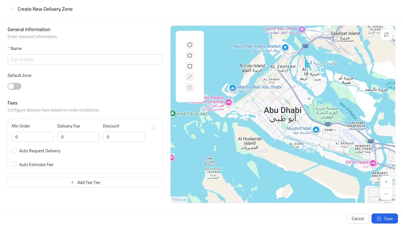 Delivery zone form