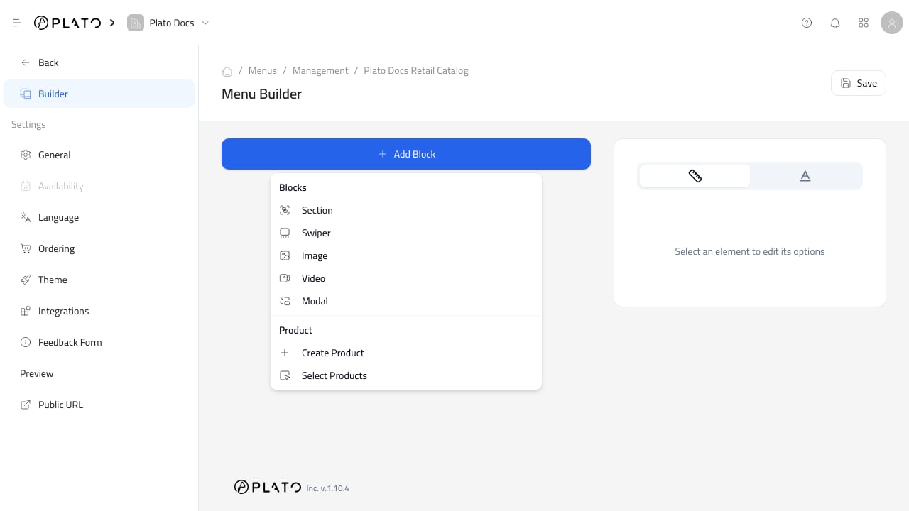 Add block menu