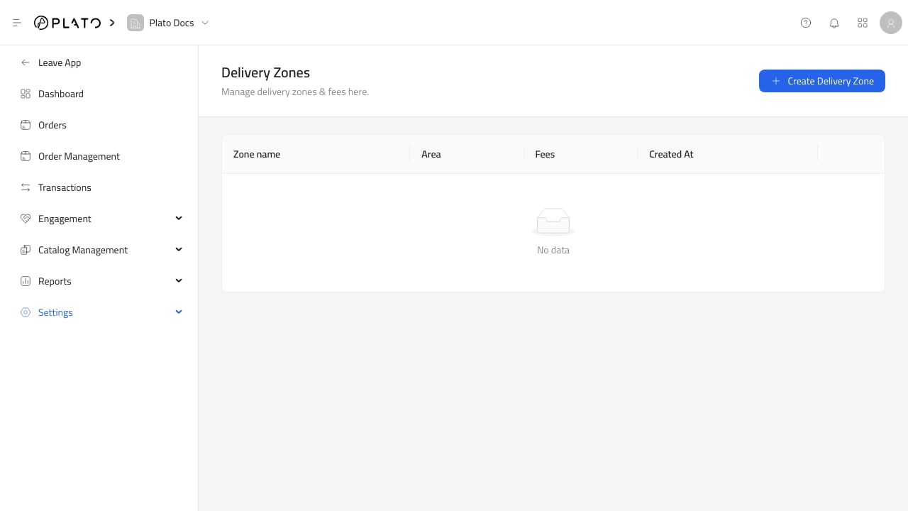 Delivery zones settings