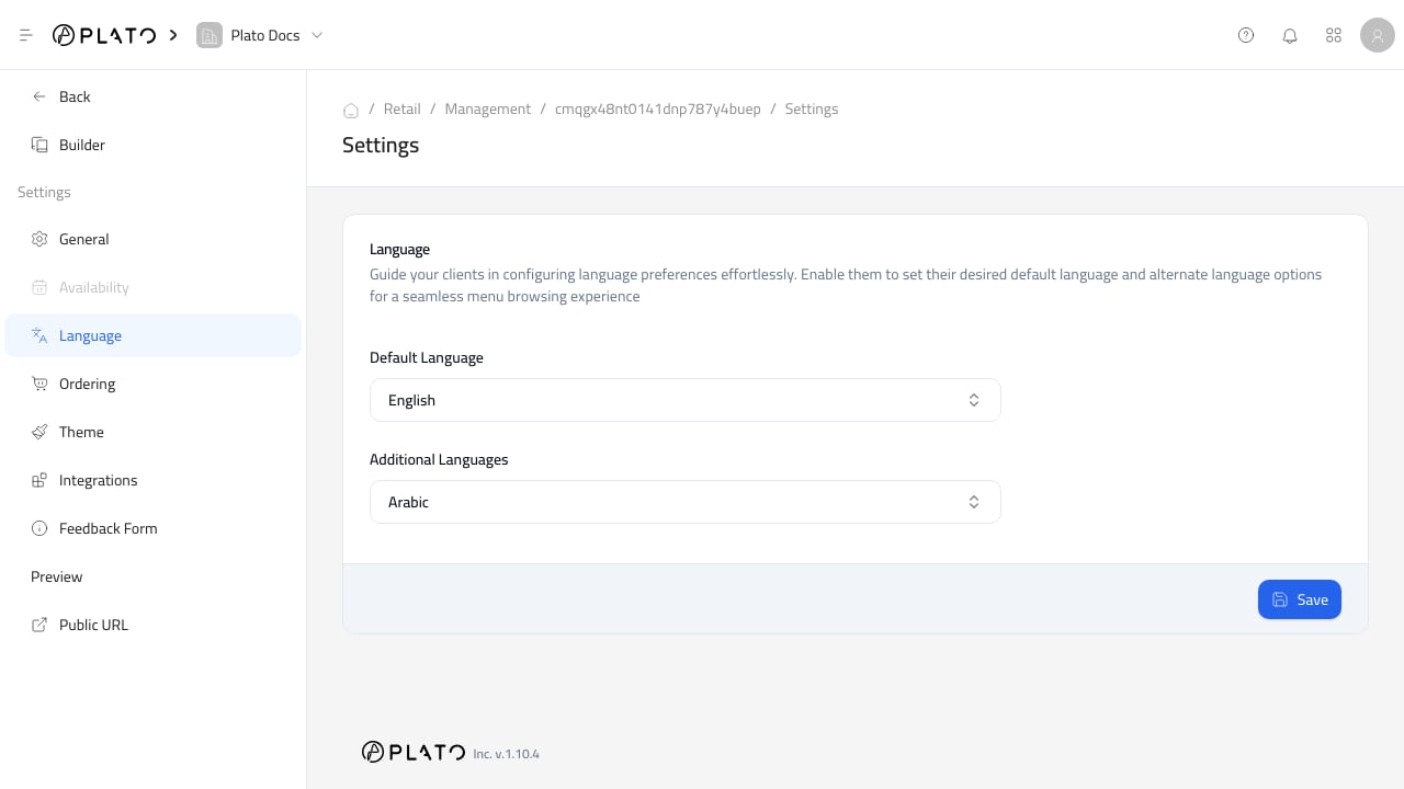 Catalog language settings