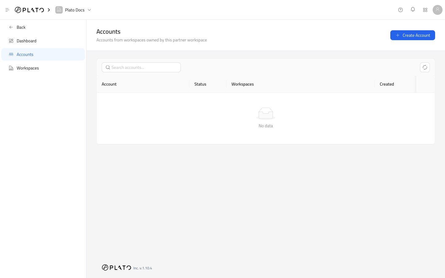 Accounts page before creating an account