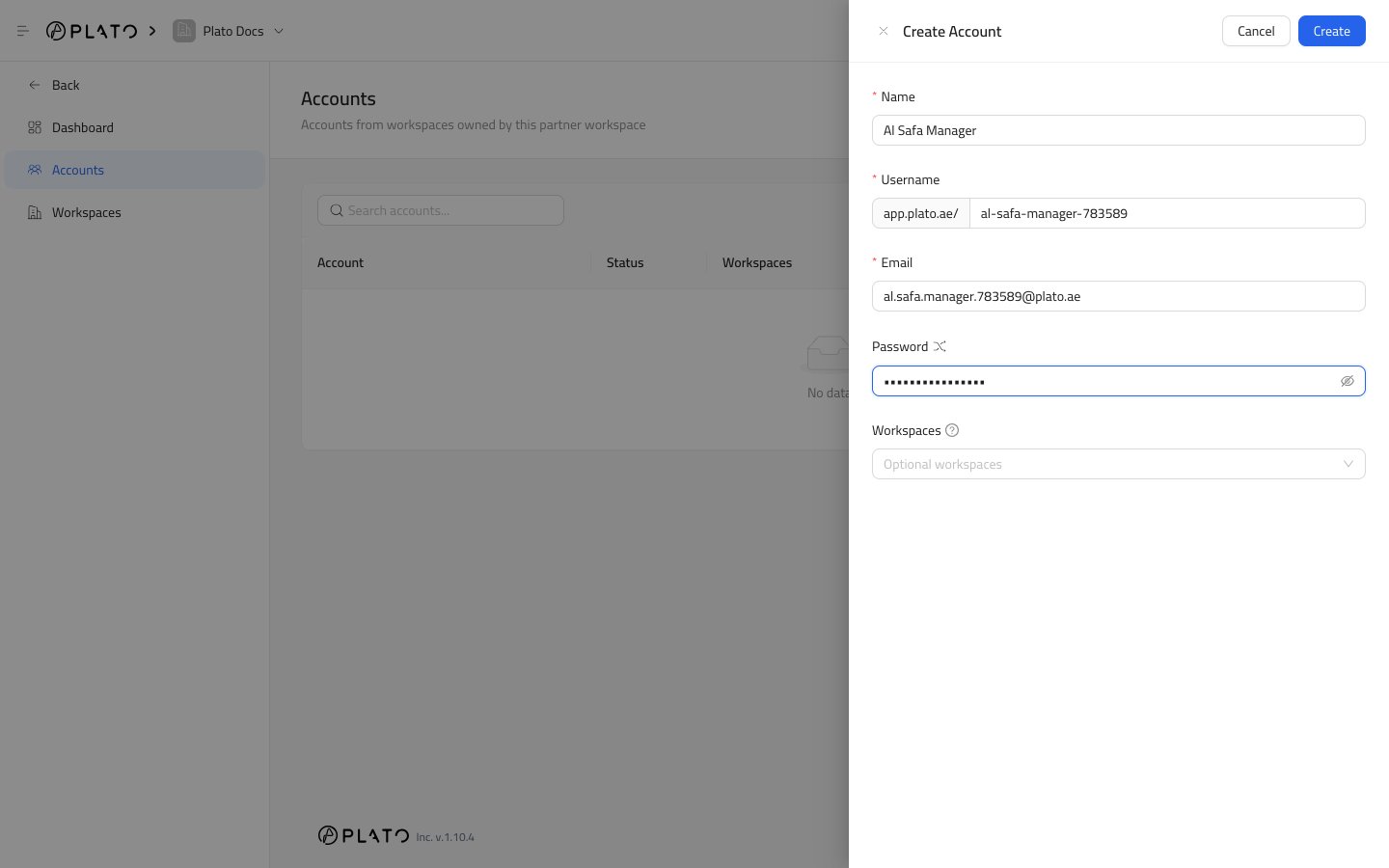 Filled account form