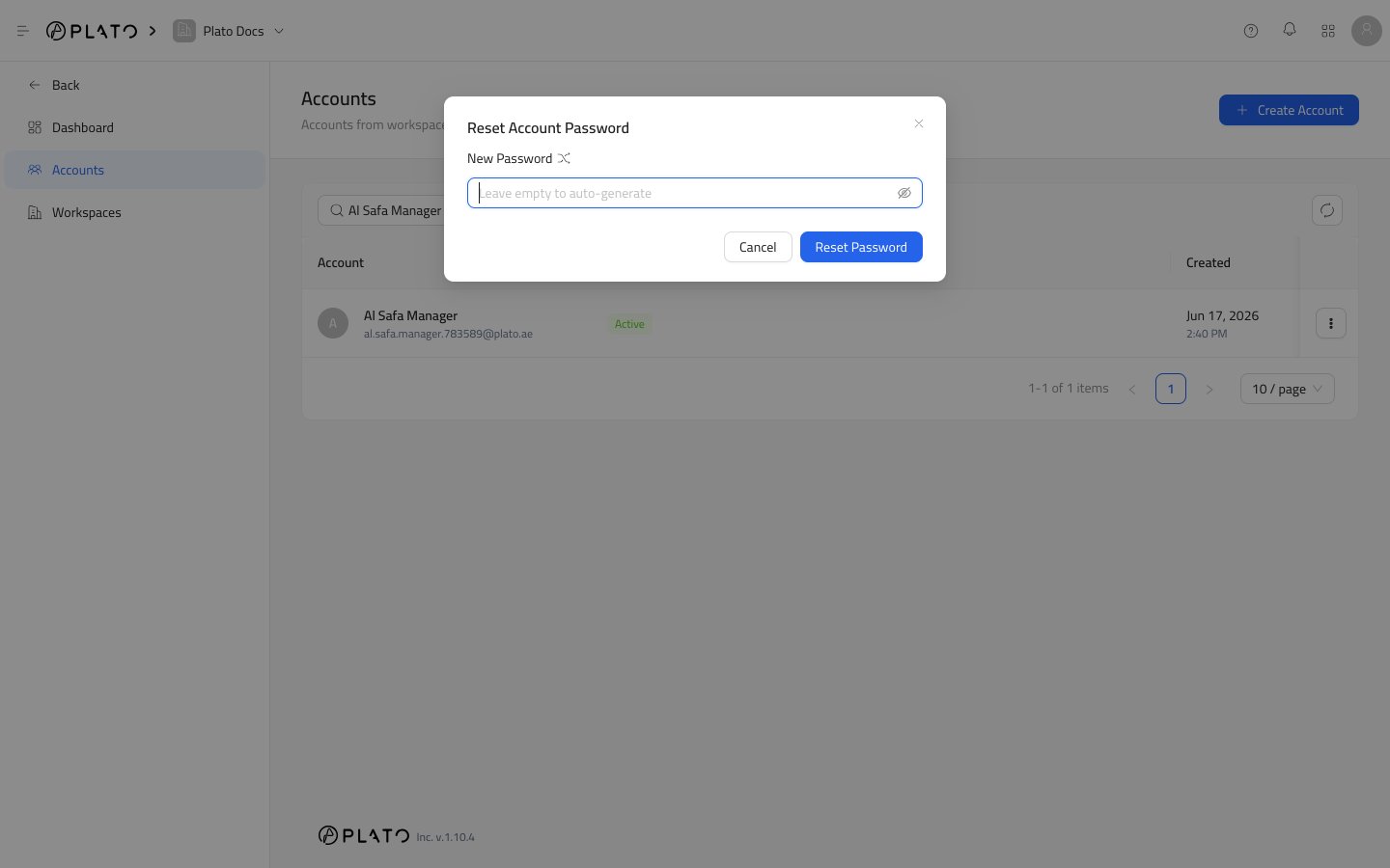 Reset account password