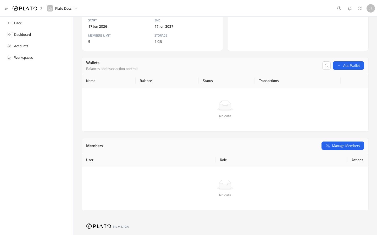 Wallets section before adding a wallet