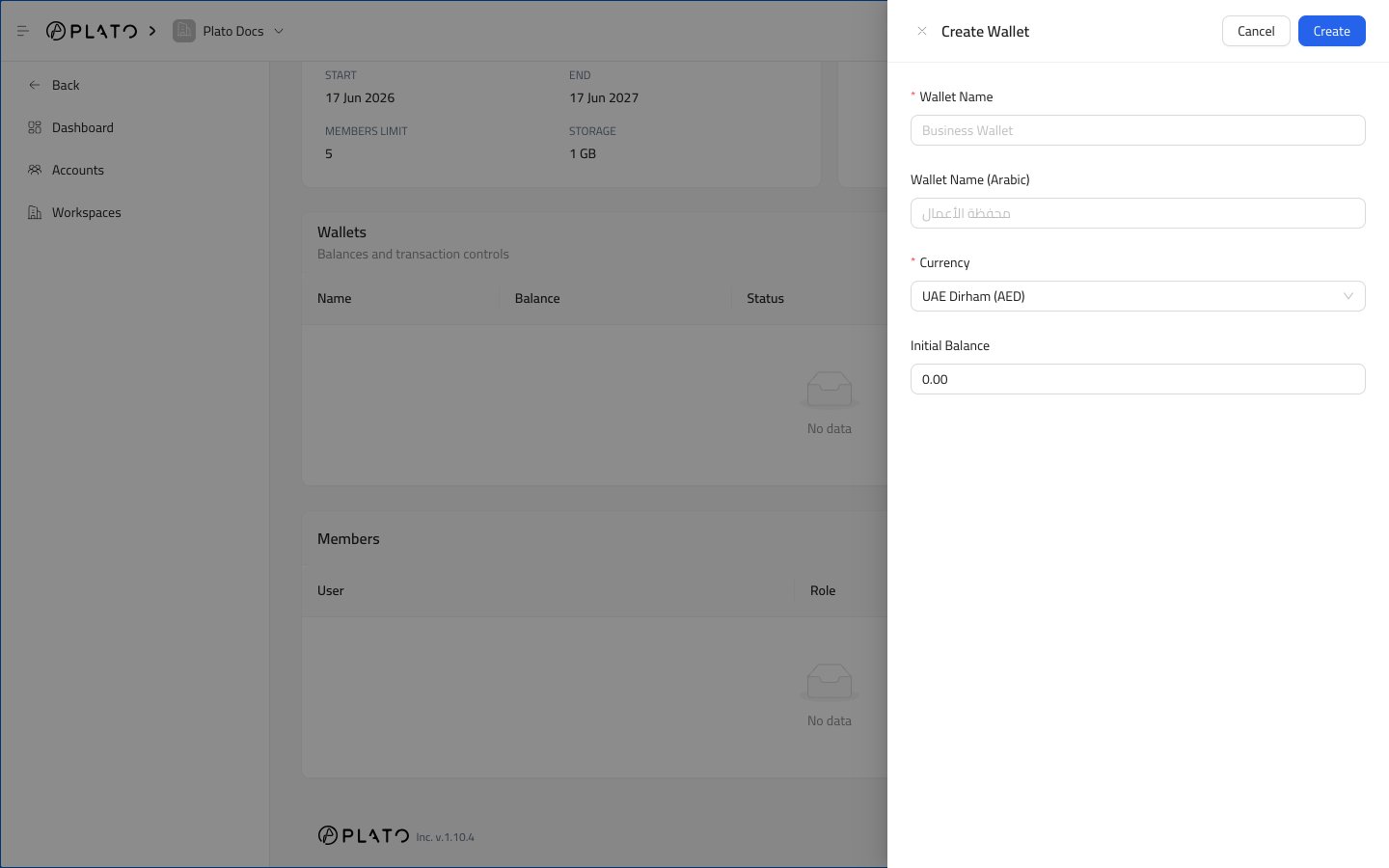 Create wallet drawer