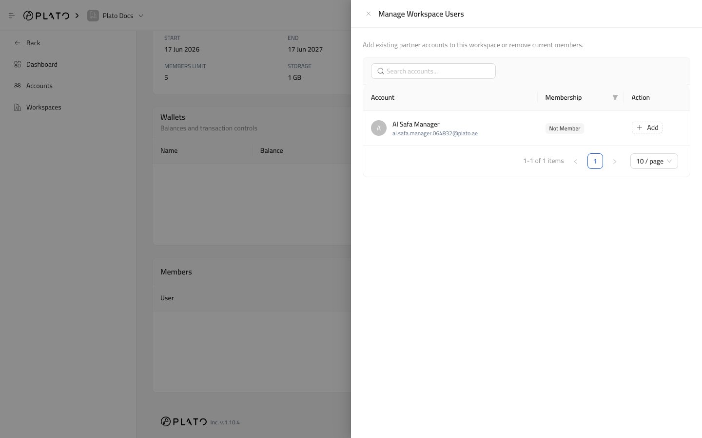 Manage workspace users drawer