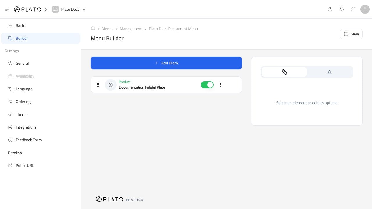 Menu builder with product