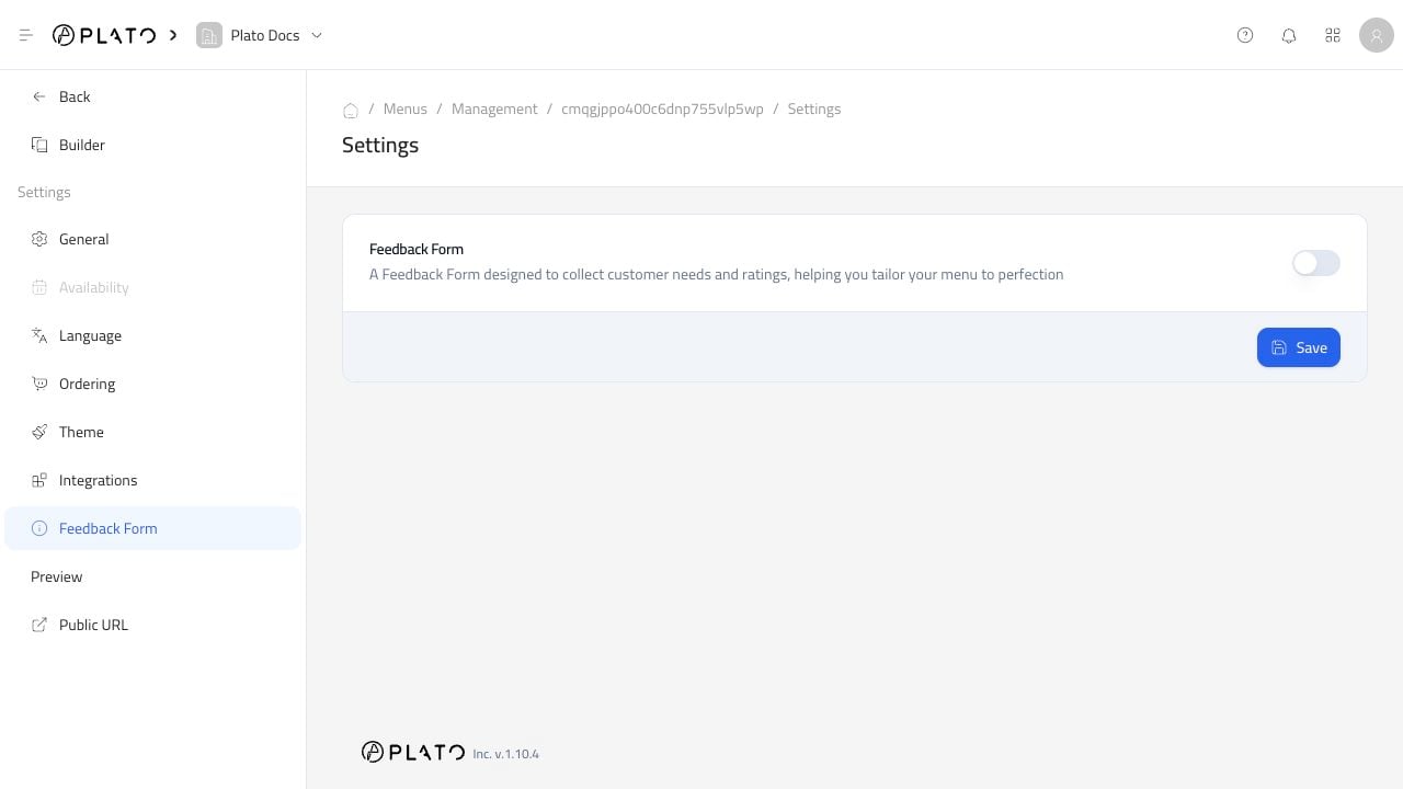 Feedback form settings