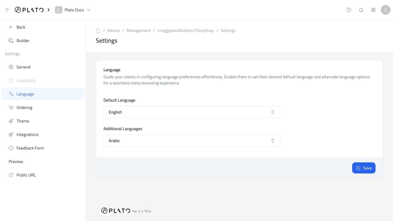 Menu language settings