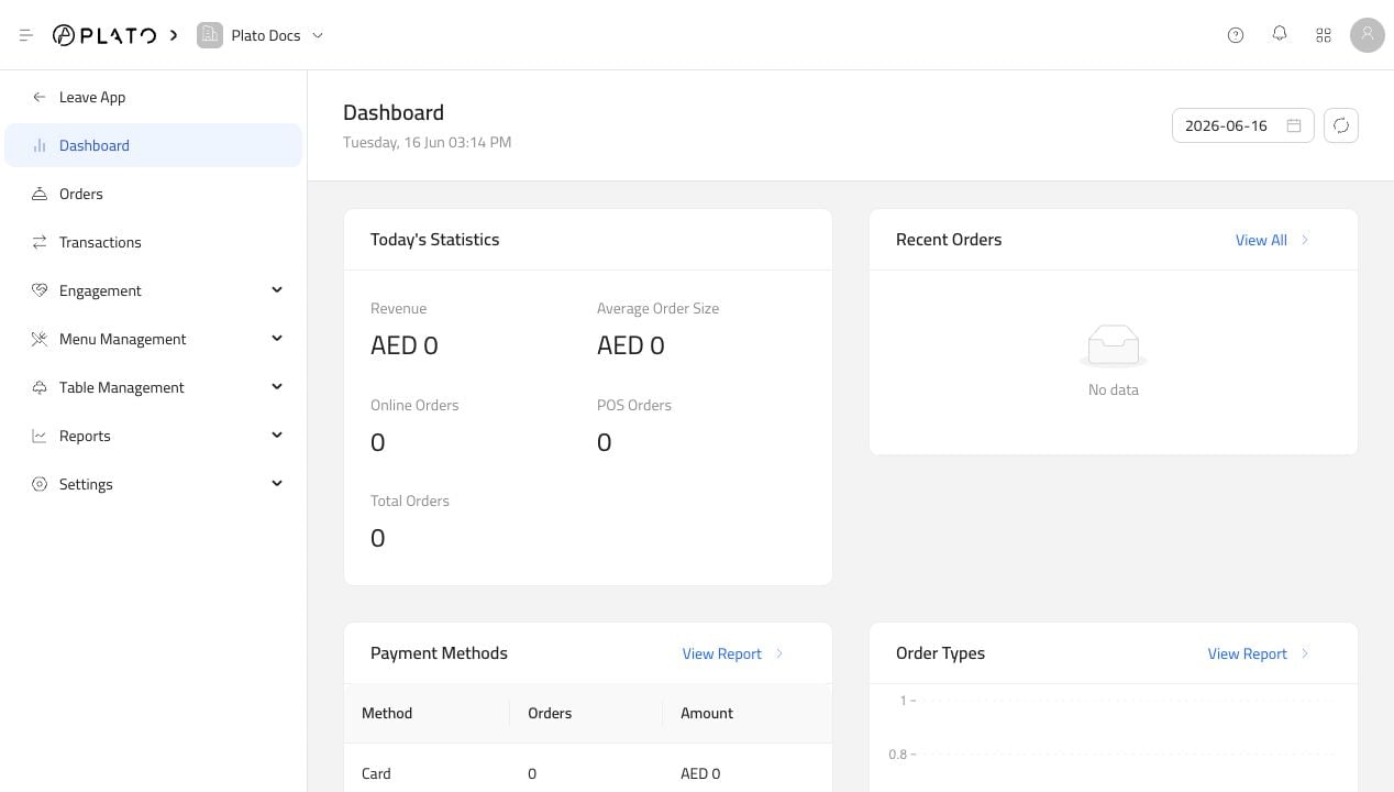 Restaurant dashboard