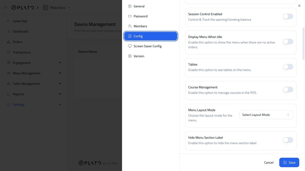 POS milieu de configuration