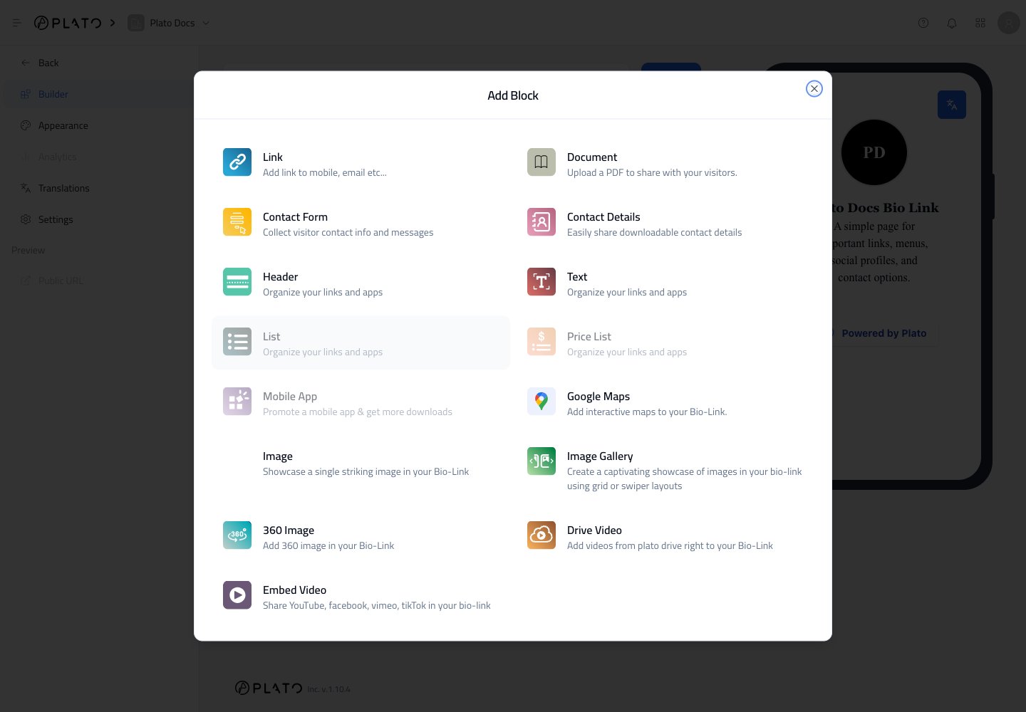 Add Block dialog