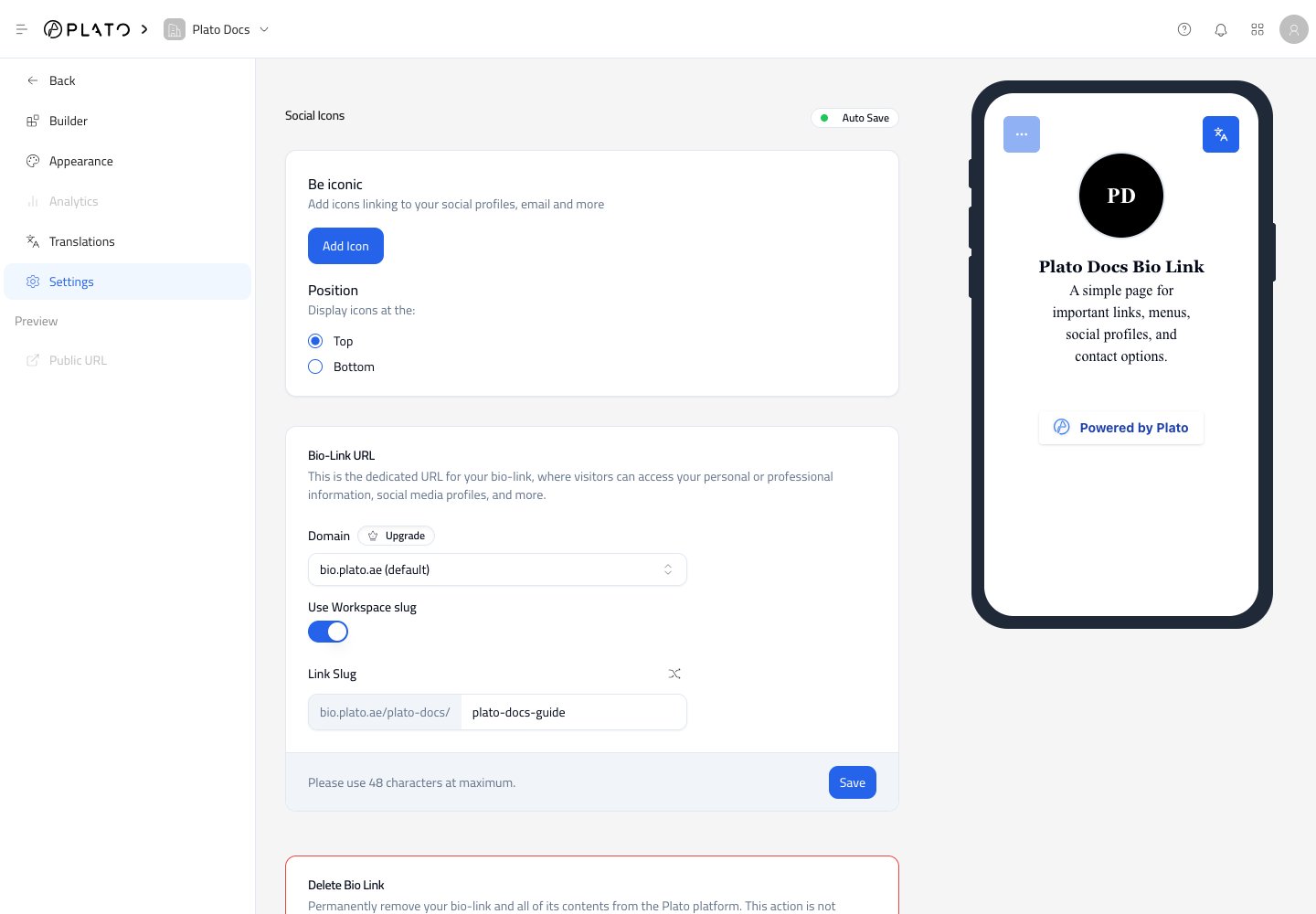 Social icon settings