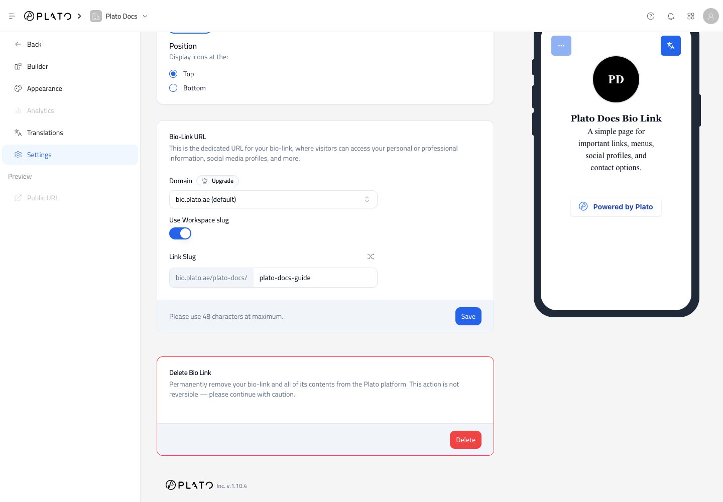 Bio Link URL settings