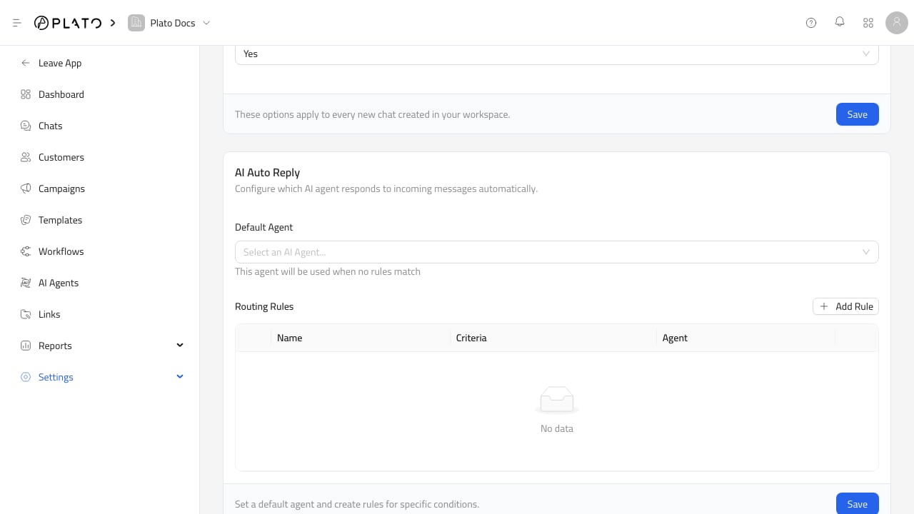Chat settings bulk actions