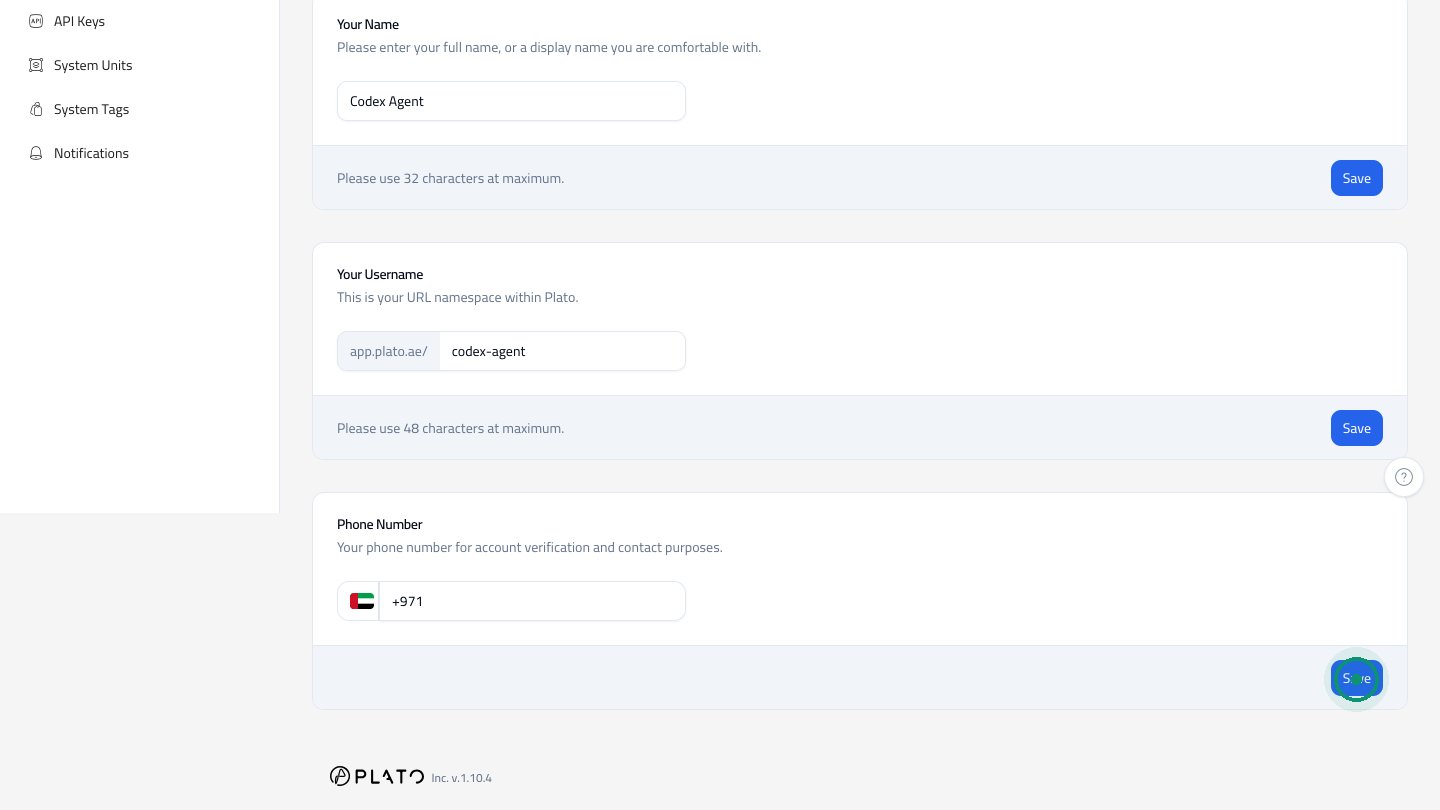 Username and phone settings