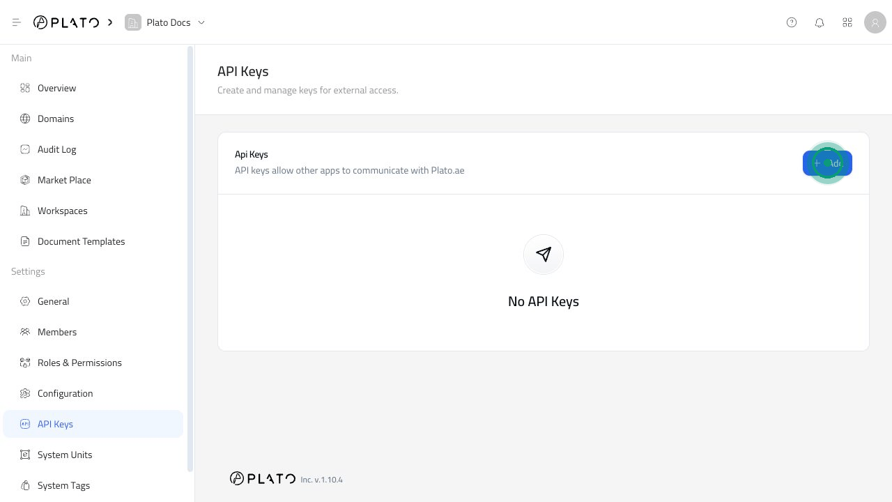 API Keys page