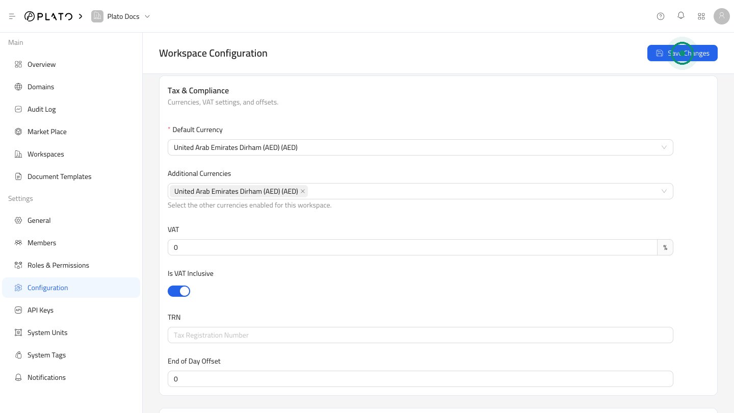Currency and tax settings