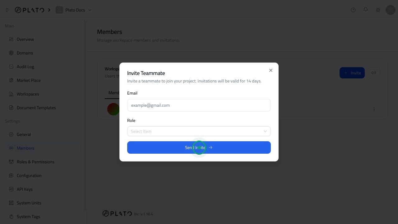 Invite teammate modal