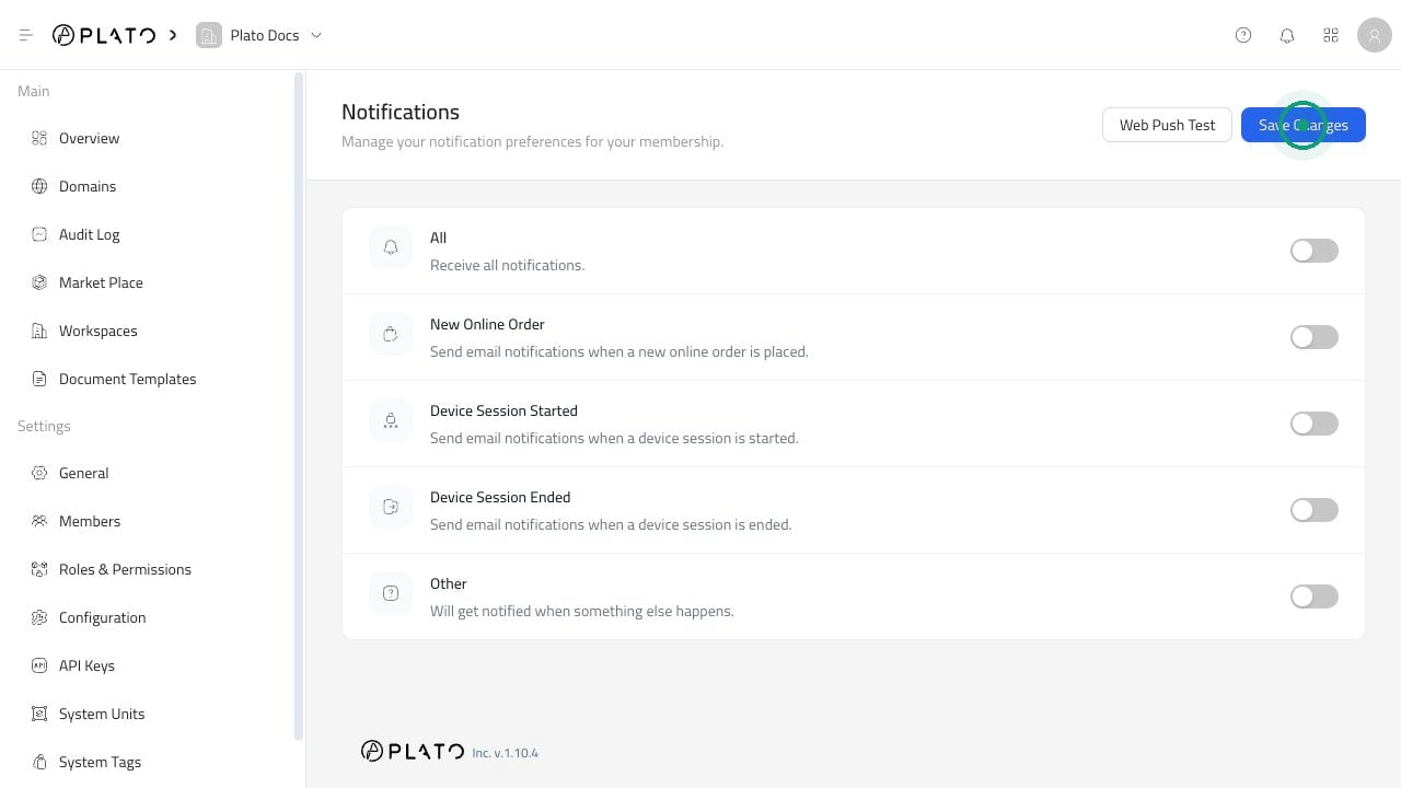 Notifications page