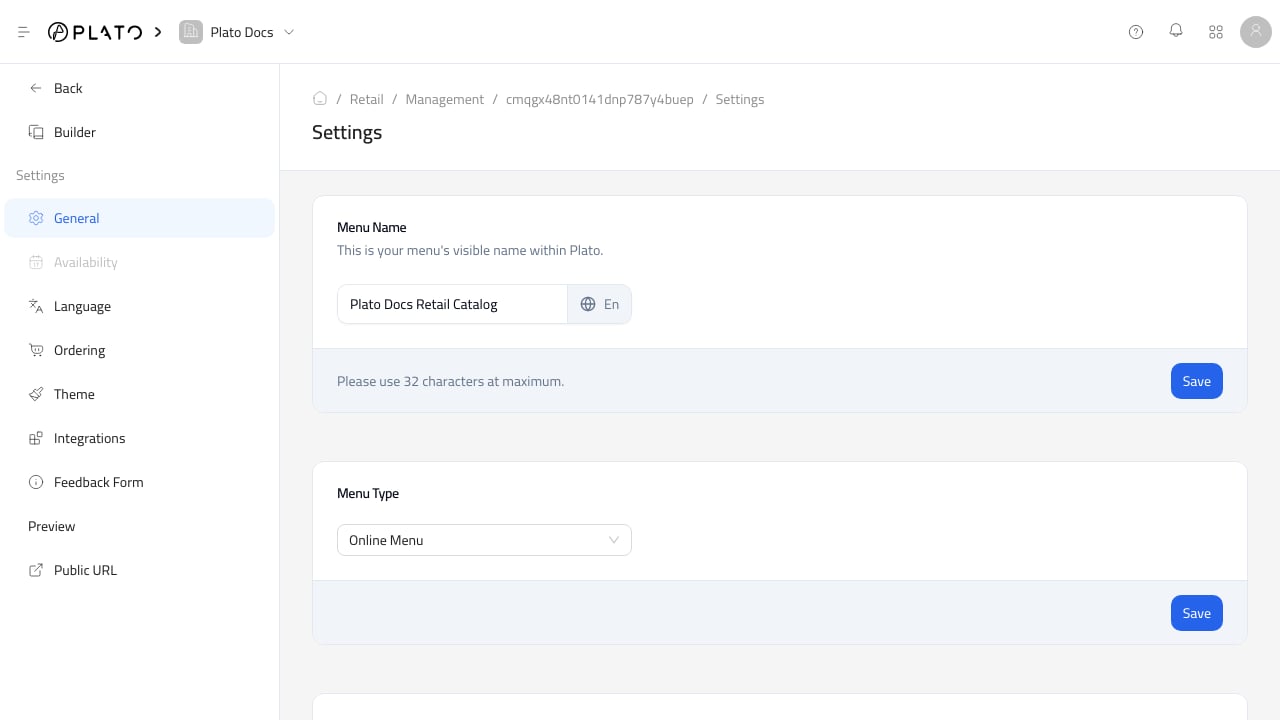 Catalog general settings