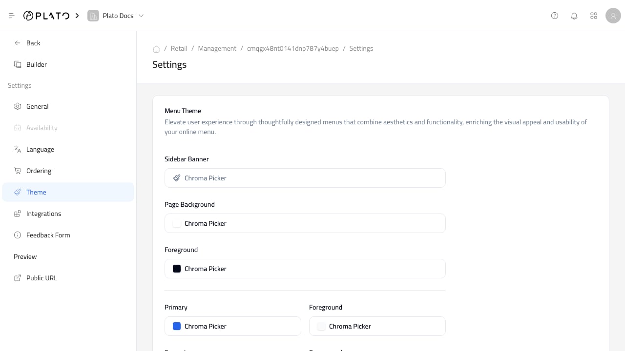 Theme settings