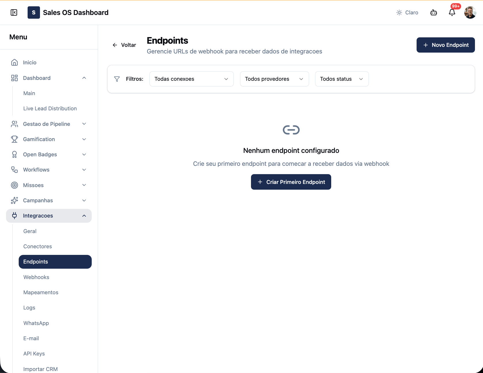 Endpoints page in the Play2sell panel